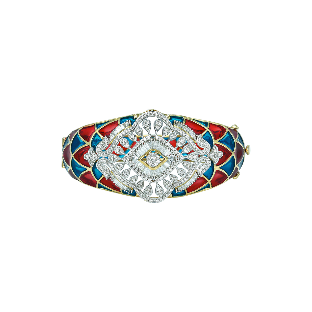 Red and Blue Enamel Bracelet with Full-Cut Diamonds